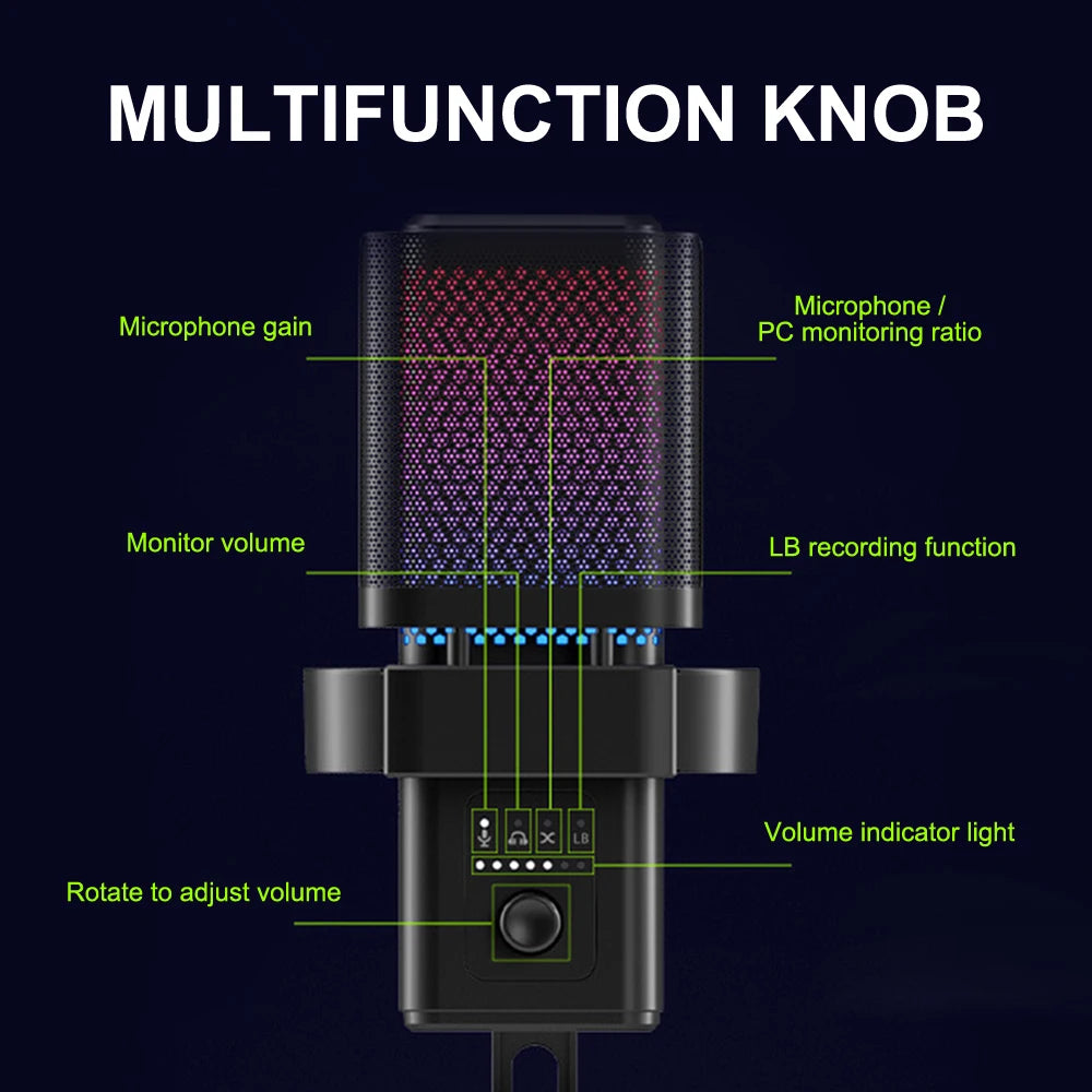 Condenser Metal Microphone with RGB Lights For Streaming