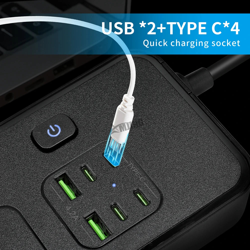 UK Plug Power Strip With USB AC Port Charge - 2M Extension