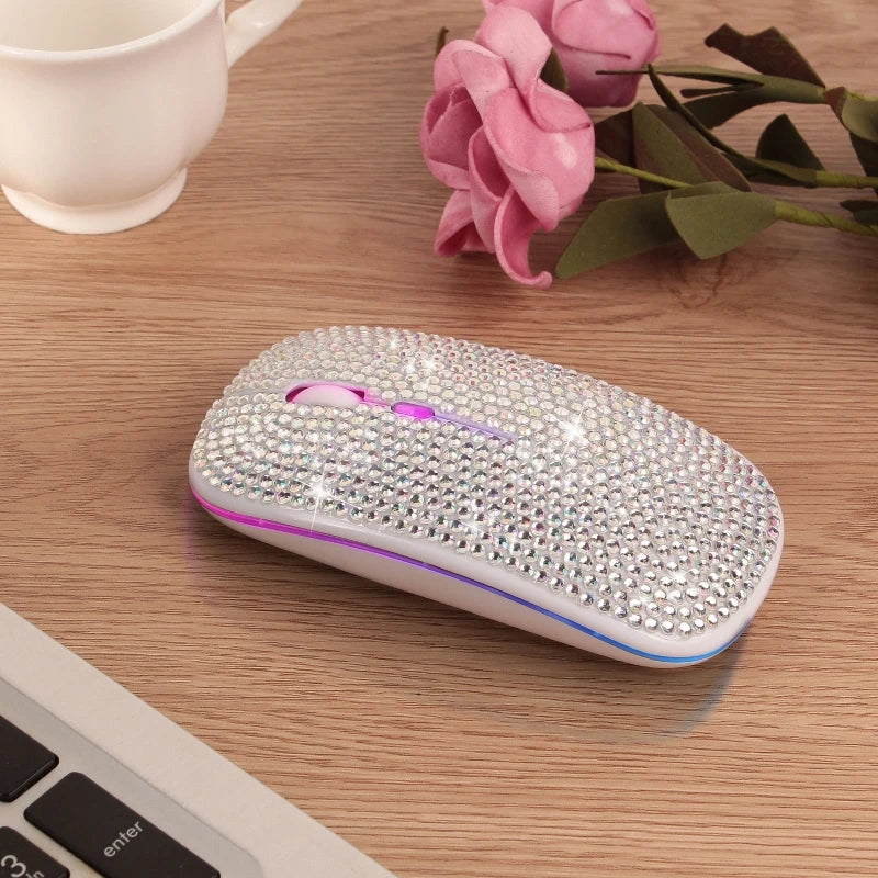 Wireless Mouse with Crystal Diamonds