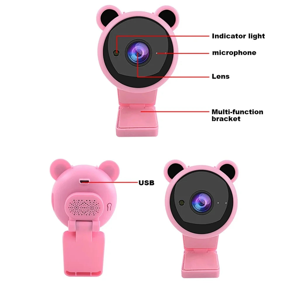 USB 1080P HD Cute Webcam With 90 Degree Wide Angle