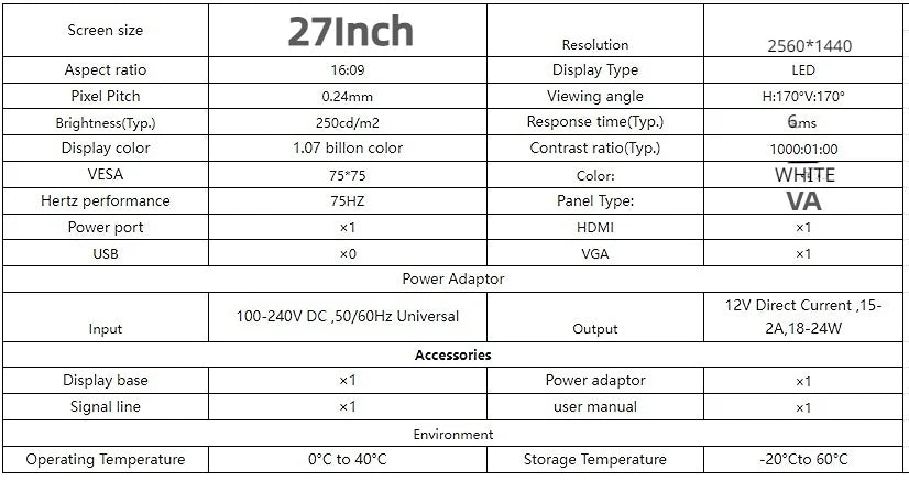 ASUSHOM 27 Inch 165HZ Curved Monitor