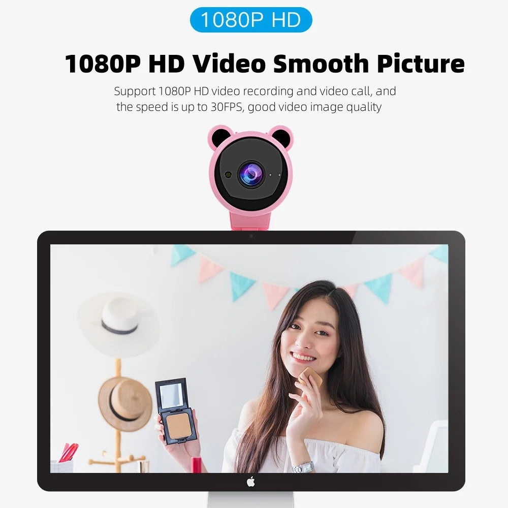 USB 1080P HD Cute Webcam With 90 Degree Wide Angle